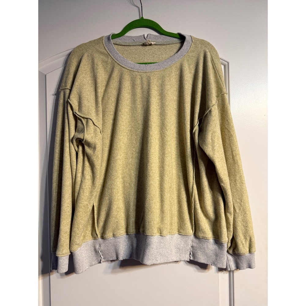 Hem & Thread Sweatshirt Large Sage Green Deconstructed Exposed Seams Raw Hem Coy